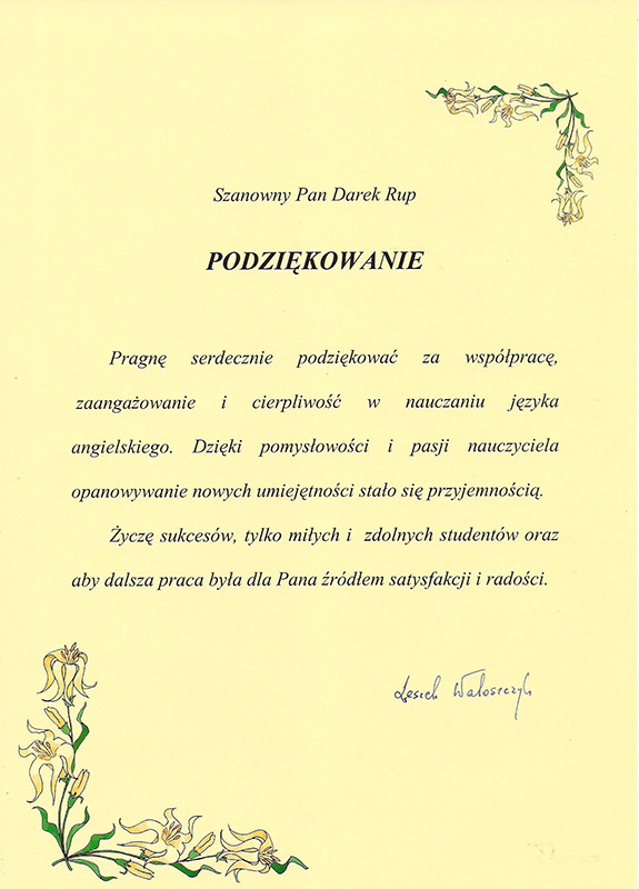 Podziękowanie za szkolenie – wiceprezes WiK Opole