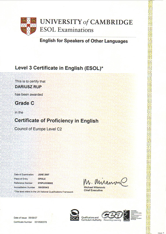 Proficiency in English